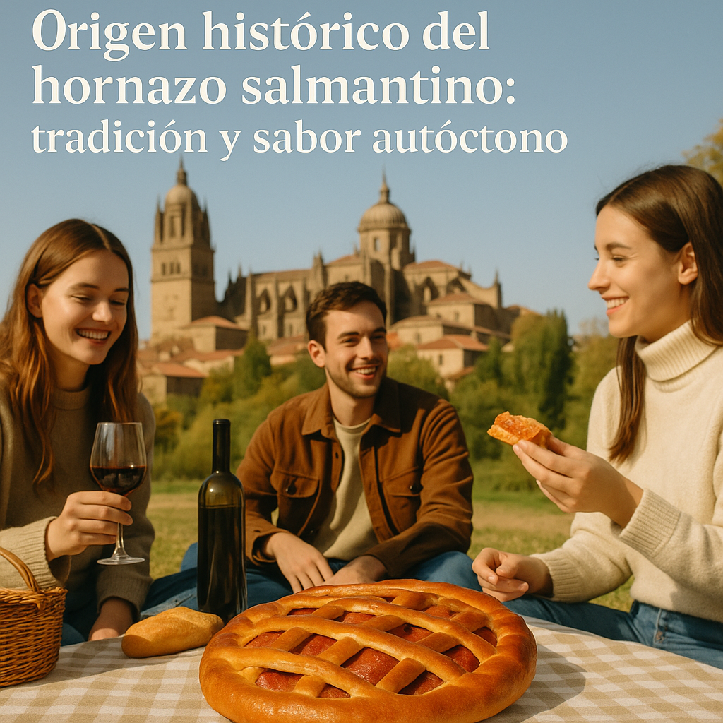 Hornazo salmantino tradicional recién horneado con embutidos y huevo